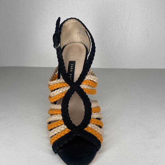 ZARA Leather Orange Black Beige Braided Stiletto Sandals Sz Us 5 Retro - Picture 5 of 13